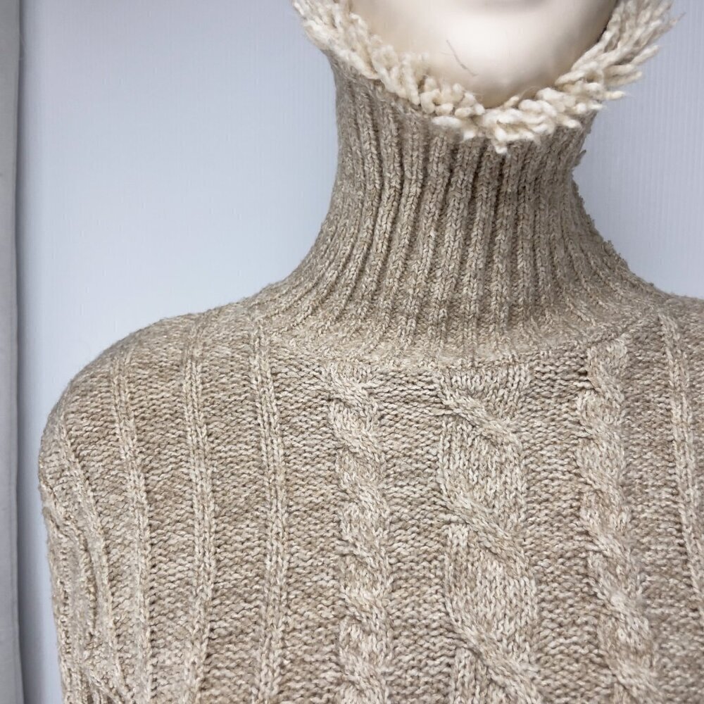 VINTAGE DYNAMITE Crop Fisherman Fringed Turtleneck Hem Knitted Sweater VTG M / S - Picture 4 of 8